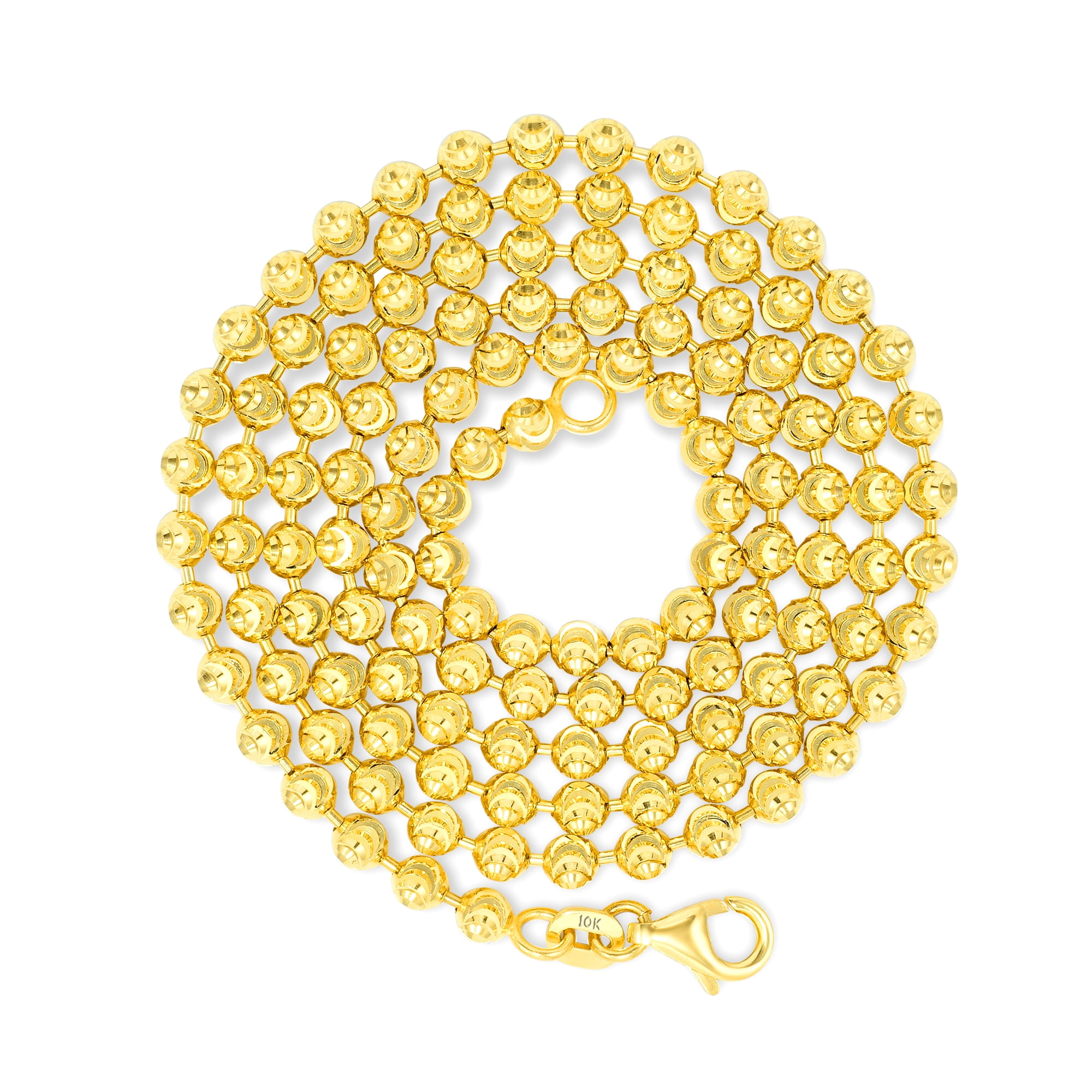Nuragold 10k Real Yellow Gold Solid Ball 2mm Moon Diamond Cut Bead Dog Tag Necklace (16"-30") Italian Jewelry for Men & Women