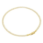 NURAGOLD 10k Real Yellow Gold Solid Cuban Curb Link 2.5mm Diamond Cut Pave Chain Bracelet or Anklet (7"-9") Two Tone Italian Jewelry for Men & Women