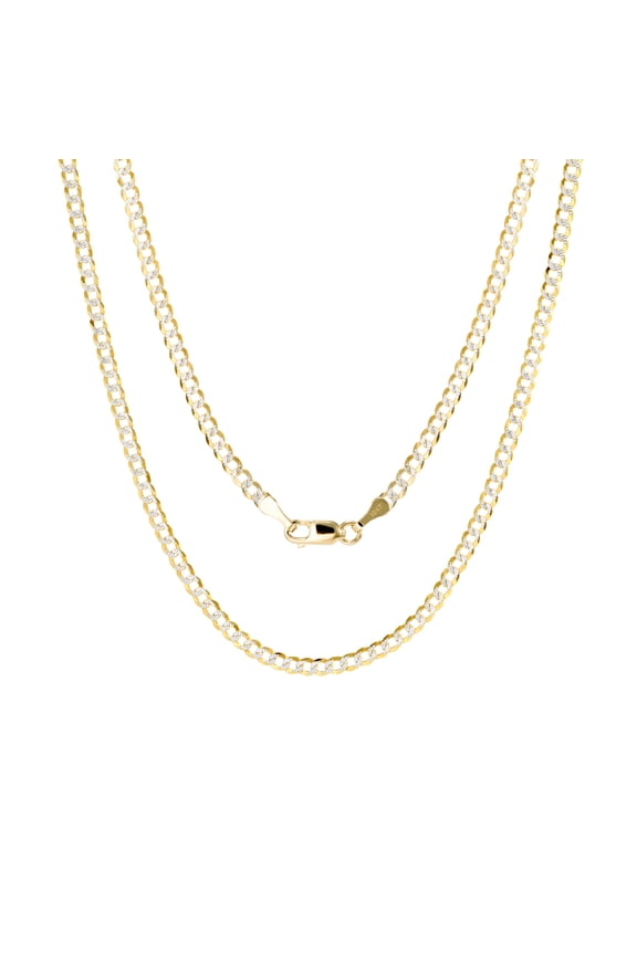 10k Real Yellow Gold Solid Cuban Curb Link 2.5mm Diamond Cut Pave Chain Necklace (16"-26") Two Tone Italian Jewelry for Men & Women