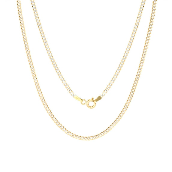 Nuragold 10k Real Yellow Gold Solid Cuban Curb Link 2mm Diamond Cut Pave Chain Necklace (16"-24") Two Tone Italian Jewelry for Men & Women
