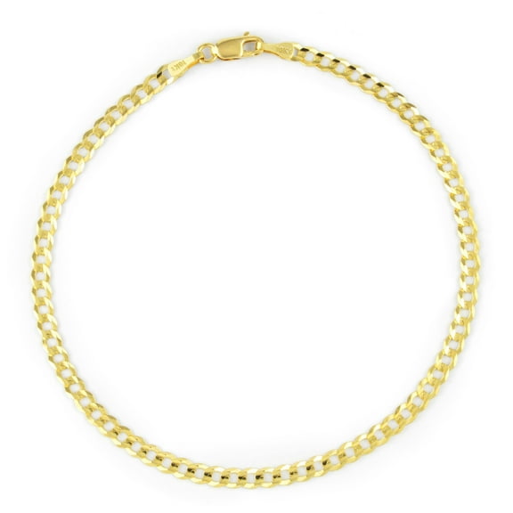 Nuragold 10k Real Yellow Gold Solid Cuban Curb Link 3mm Chain Bracelet or Anklet (7"-9") Italian Jewelry for Men & Women
