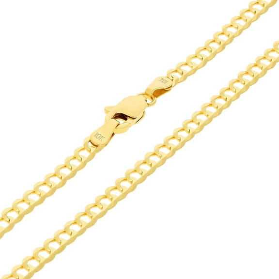 Nuragold 10k Real Yellow Gold Solid Cuban Curb Link 3mm Chain Necklace (16"-30") Italian Jewelry for Men & Women