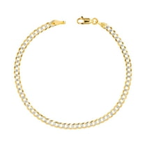 Nuragold 10k Real Yellow Gold Solid Cuban Curb Link 4mm Diamond Cut Pave Chain Bracelet (7"-9") Two Tone Italian Jewelry for Men & Women