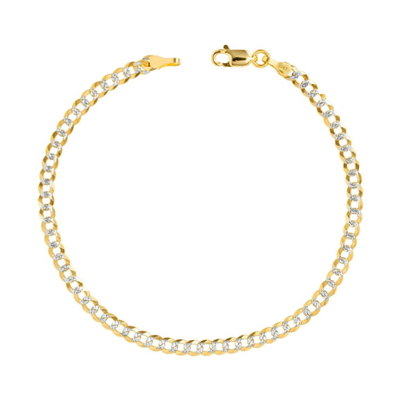 Nuragold 10k Real Yellow Gold Solid Cuban Curb Link 4mm Diamond Cut Pave Chain Bracelet (7"-9") Two Tone Italian Jewelry for Men & Women