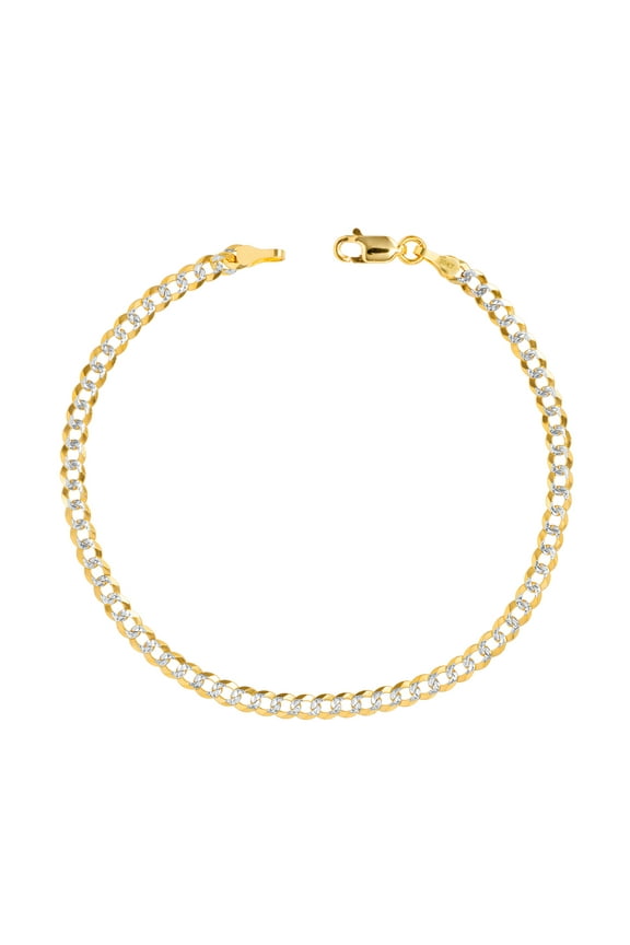 10k Real Yellow Gold Solid Cuban Curb Link 4mm Diamond Cut Pave Chain Bracelet (7"-9") Two Tone Italian Jewelry for Men & Women