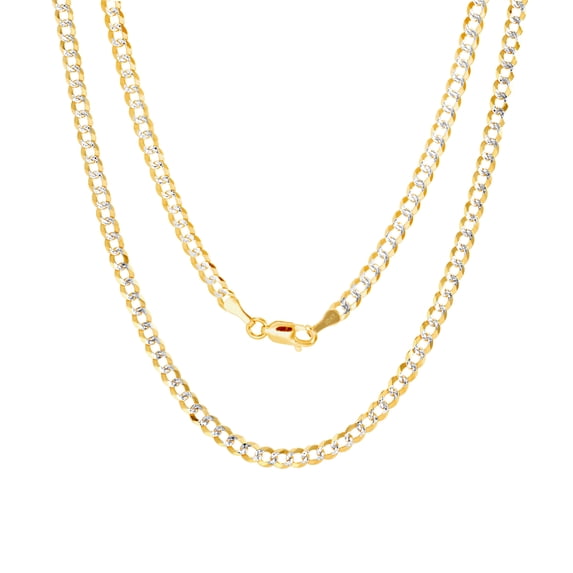 Nuragold 10k Real Yellow Gold Solid Cuban Curb Link 4mm Diamond Cut Pave Chain Necklace (16"-30") Two Tone Italian Jewelry for Men & Women