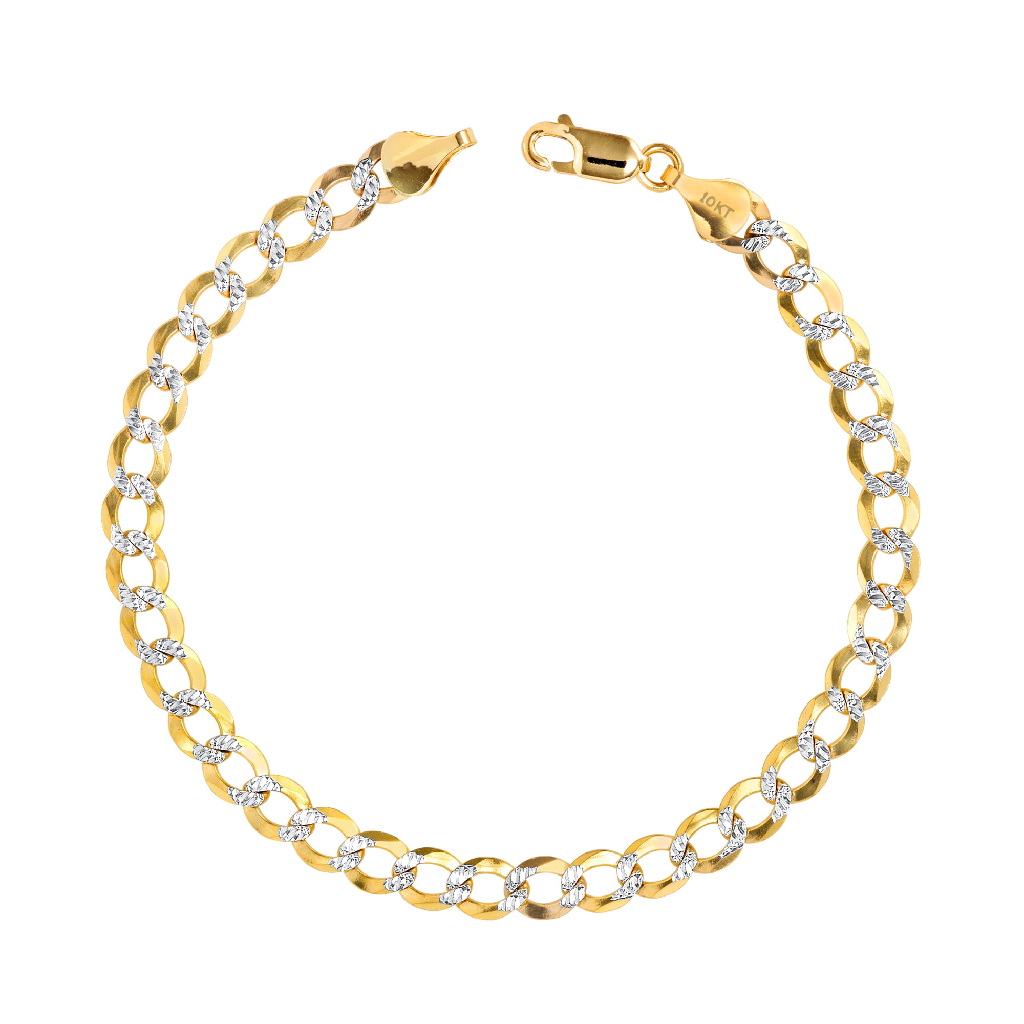 Nuragold 10k Real Yellow Gold Solid Cuban Curb Link 6mm Diamond Cut Pave Chain Bracelet (7"-9") Two Tone Italian Jewelry for Men