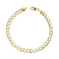 Nuragold 10k Real Yellow Gold Solid Cuban Curb Link 6mm Diamond Cut Pave Chain Bracelet (7"-9") Two Tone Italian Jewelry for Men
