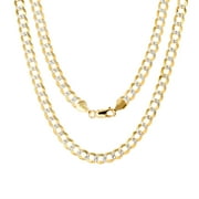 NURAGOLD 10k Real Yellow Gold Solid Cuban Curb Link 6mm Diamond Cut Pave Chain Necklace (18"-30") Two Tone Italian Jewelry for Men