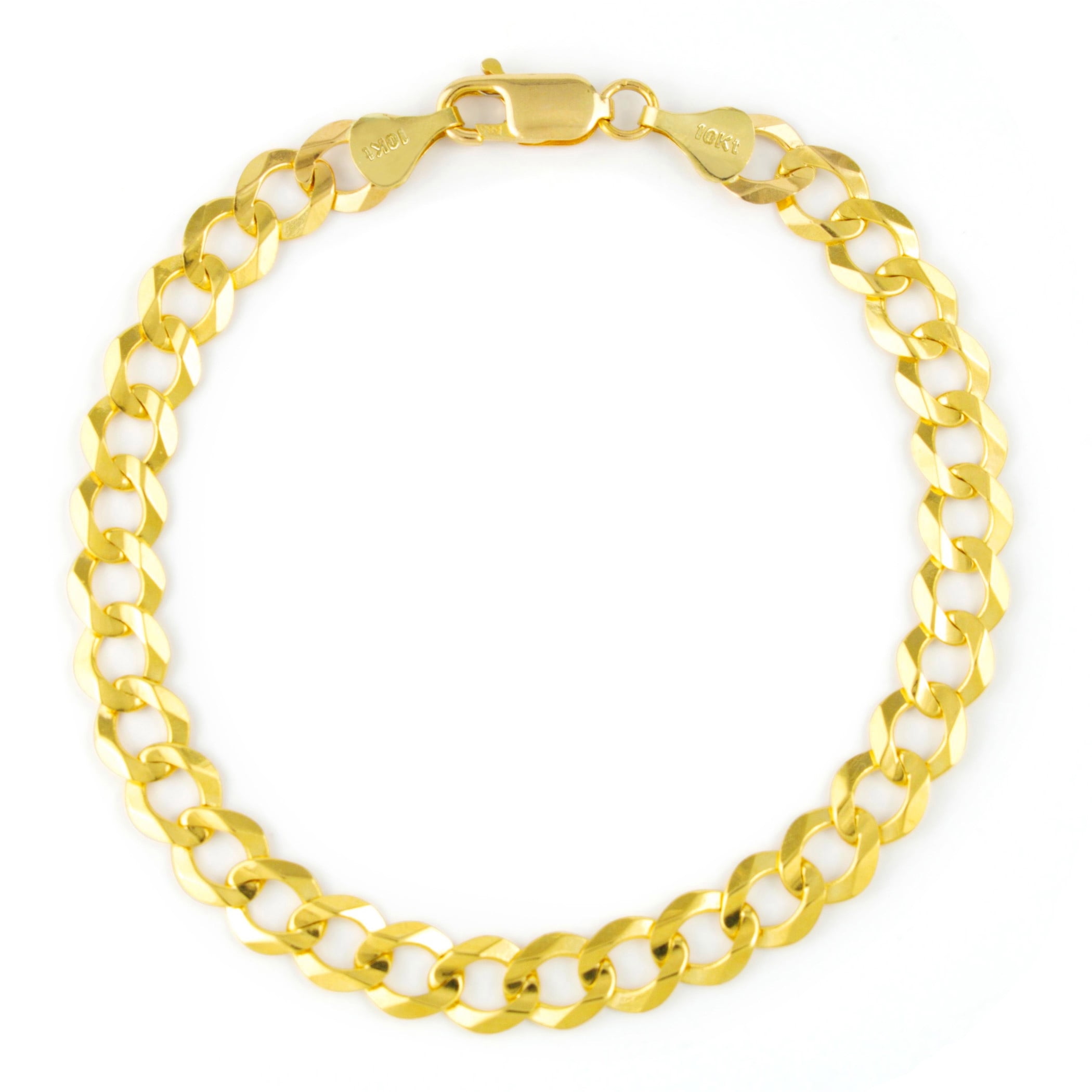 Nuragold 10k Real Yellow Gold Solid Cuban Curb Link 7mm Chain Bracelet (7"-9") Italian Jewelry for Men