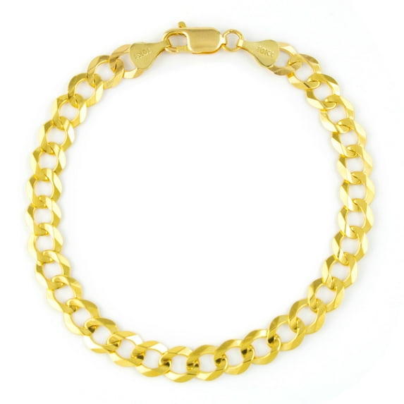 Nuragold 10k Real Yellow Gold Solid Cuban Curb Link 7mm Chain Bracelet (7"-9") Italian Jewelry for Men