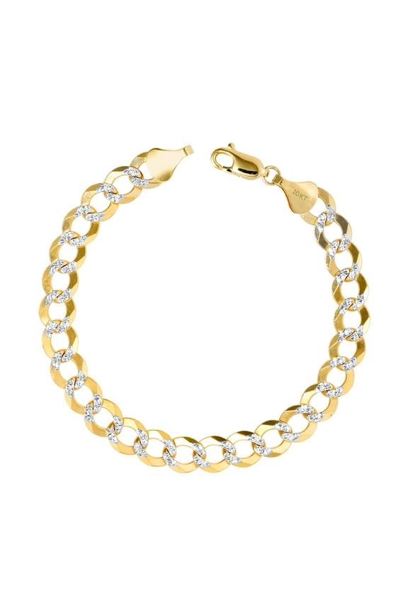 10k Real Yellow Gold Solid Cuban Curb Link 8.5mm Diamond Cut Pave Chain Bracelet (8"-9") Two Tone Italian Jewelry for Men