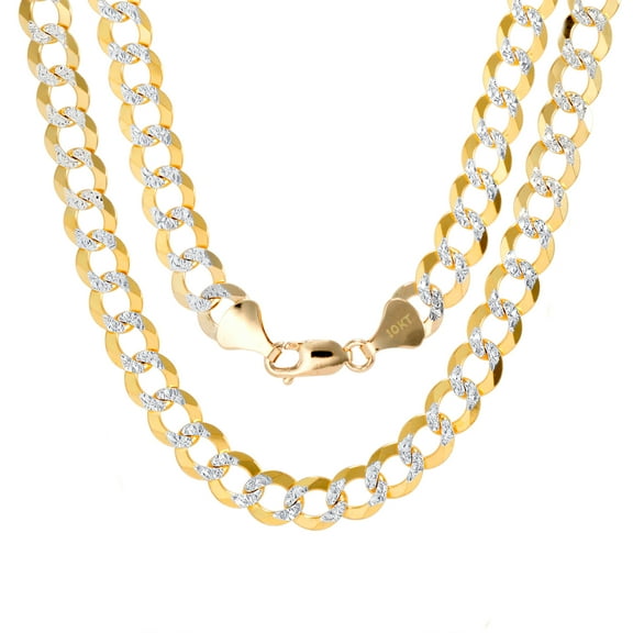Nuragold 10k Real Yellow Gold Solid Cuban Curb Link 8.5mm Diamond Cut Pave Chain Necklace (20"-30") Two Tone Italian Jewelry for Men