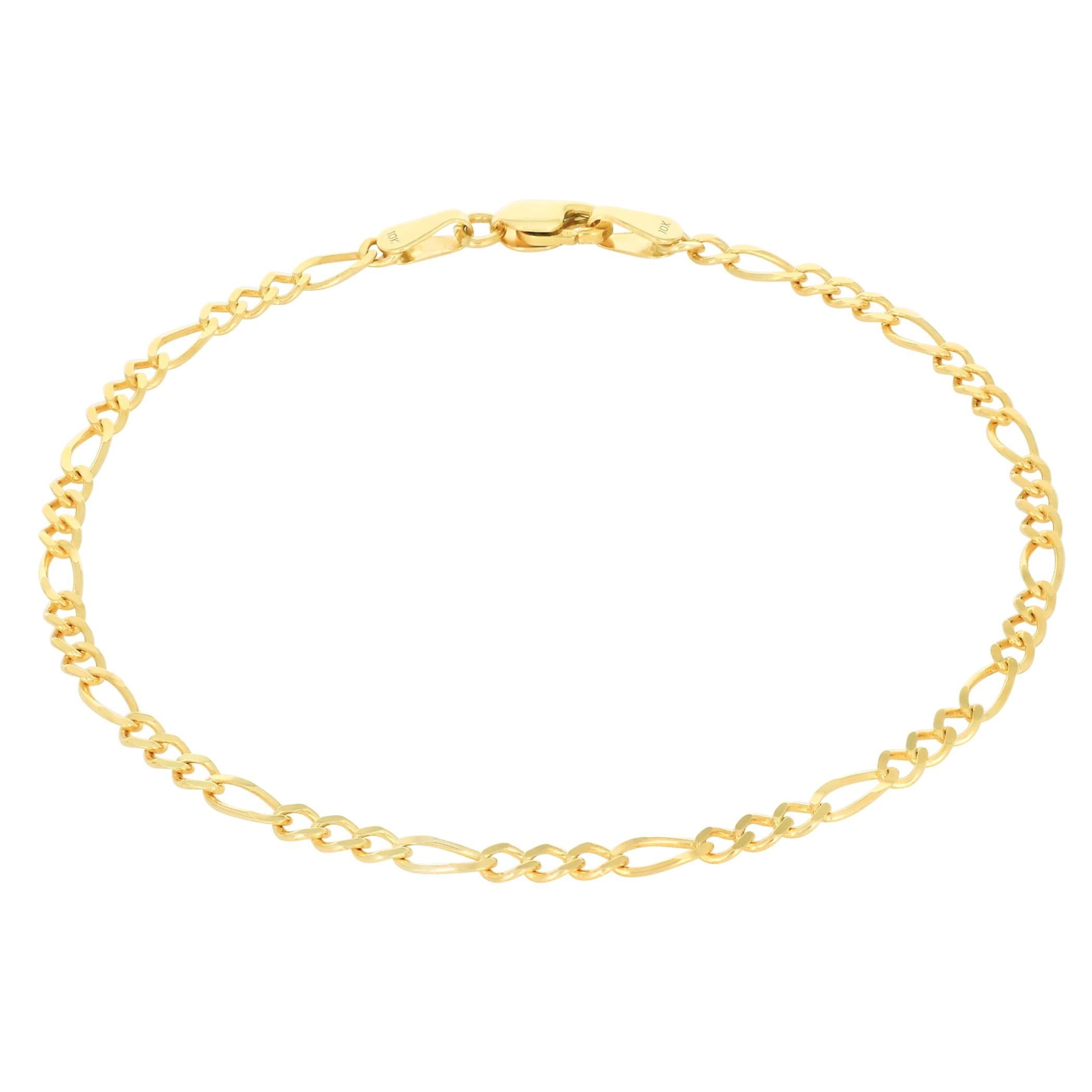 Nuragold 10k Real Yellow Gold Solid Figaro Link 2.5mm Chain Bracelet (7"-9") Italian Jewelry for Men & Women