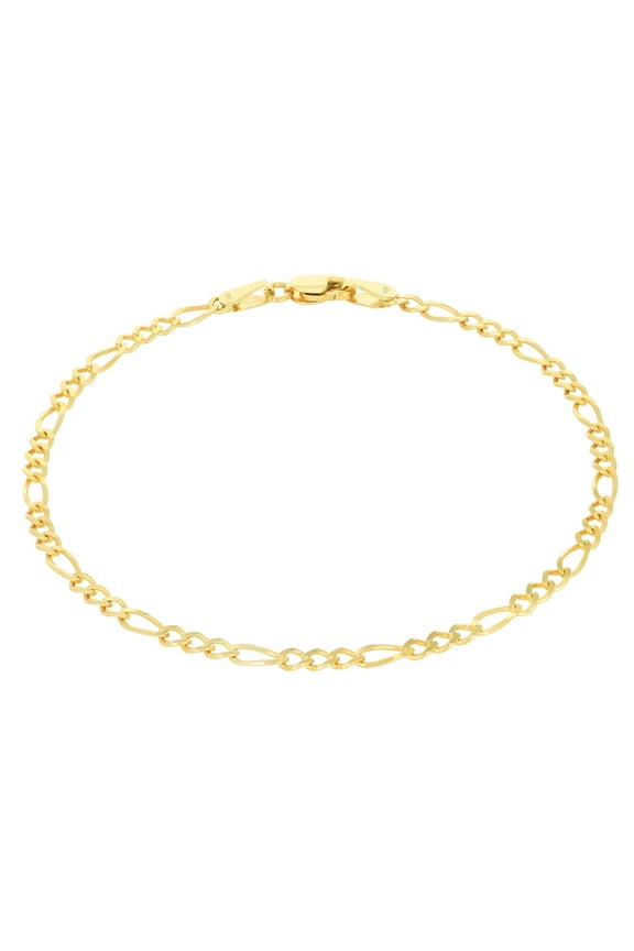 10k Real Yellow Gold Solid Figaro Link 2.5mm Chain Bracelet (7"-9") Italian Jewelry for Men & Women