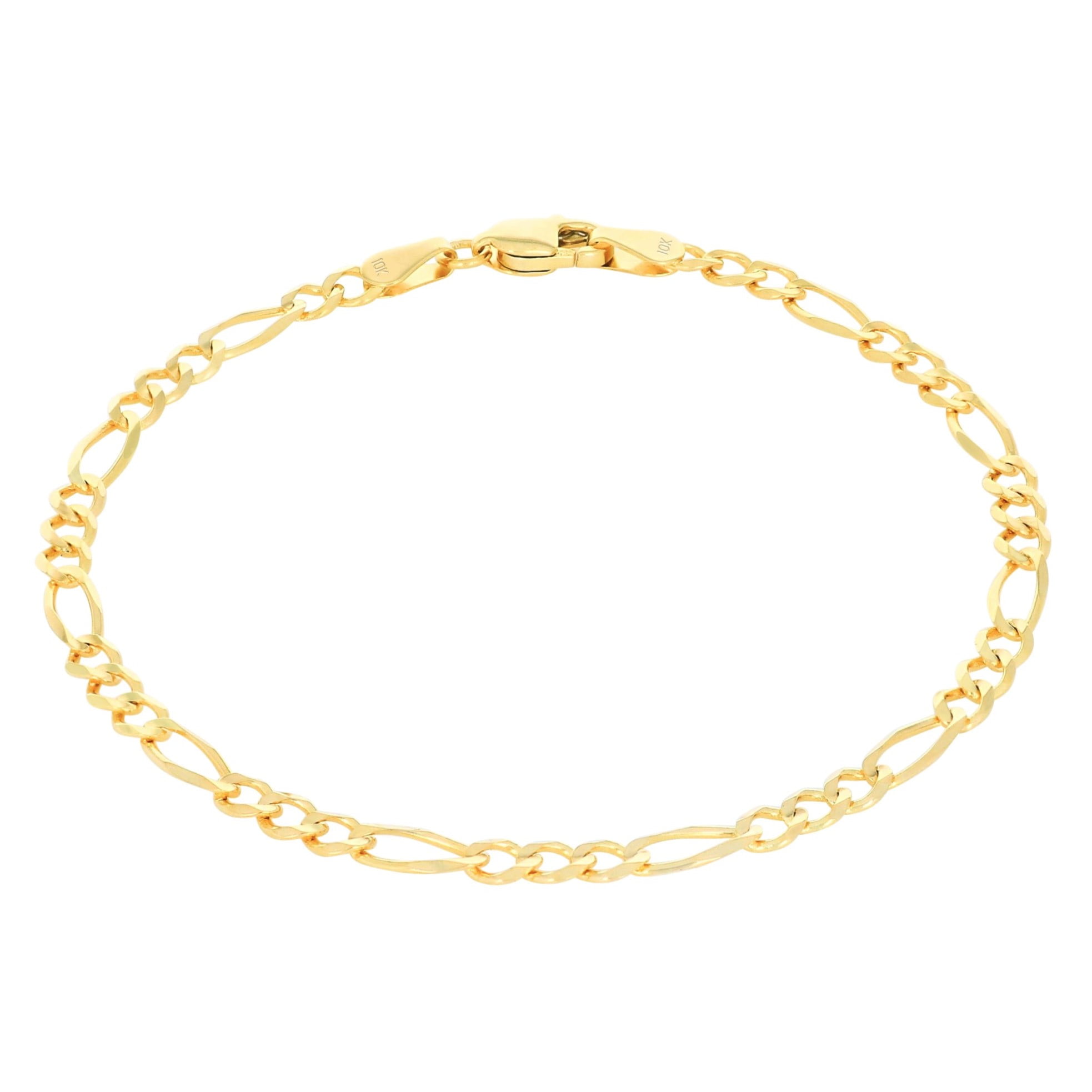 Nuragold 10k Real Yellow Gold Solid Figaro Link 3.5mm Chain Bracelet (7"-9") Italian Jewelry for Men & Women