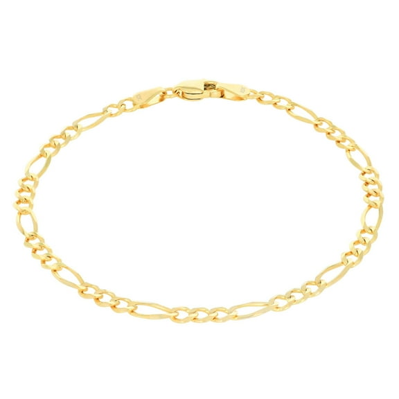 Nuragold 10k Real Yellow Gold Solid Figaro Link 3.5mm Chain Bracelet (7"-9") Italian Jewelry for Men & Women