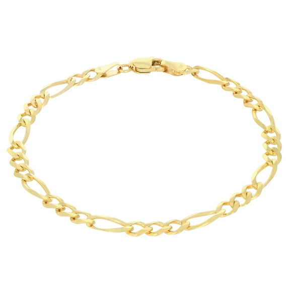 Nuragold 10k Real Yellow Gold Solid Figaro Link 4.5mm Chain Bracelet (7"-9") Italian Jewelry for Men & Women