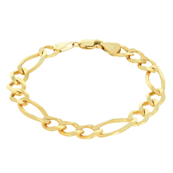 Nuragold 10k Real Yellow Gold Solid Figaro Link 8mm Thick Chain Bracelet (7"-9") Italian Jewelry for Men