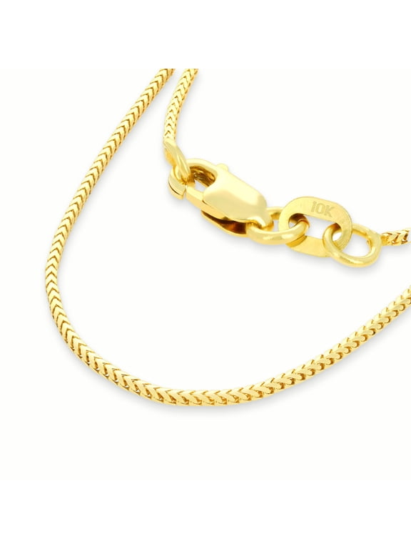 10k Real Yellow Gold Solid Franco Diamond Cut 0.6mm Spiga Wheat Chain Necklace (16"-24") Dainty Italian Jewelry for Women