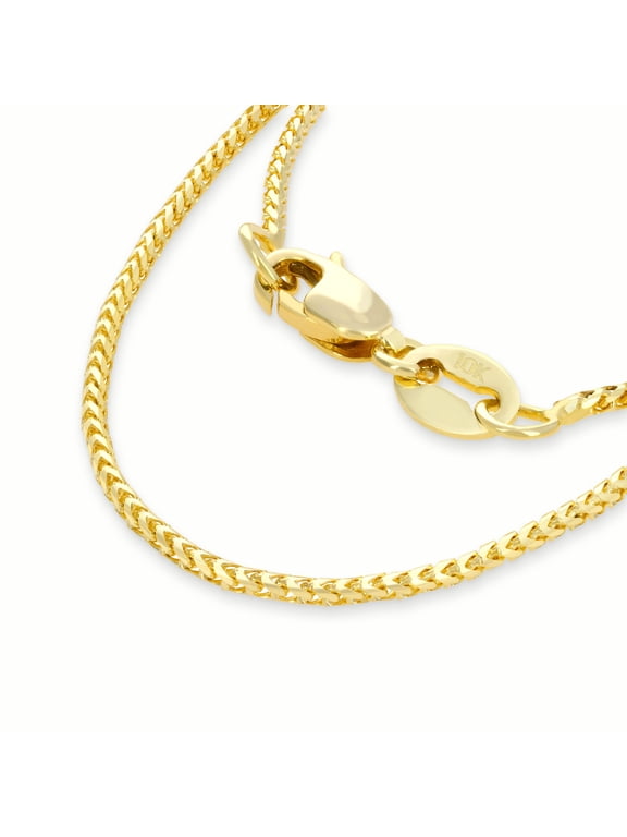 10k Real Yellow Gold Solid Franco Diamond Cut 0.9mm Spiga Wheat Chain Necklace (16"-24") Dainty Italian Jewelry for Men & Women
