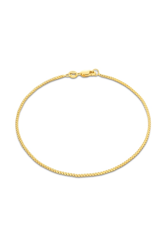 10k Real Yellow Gold Solid Franco Diamond Cut 1.1mm Spiga Wheat Chain Bracelet (7"-9") Dainty Italian Jewelry for Men & Women