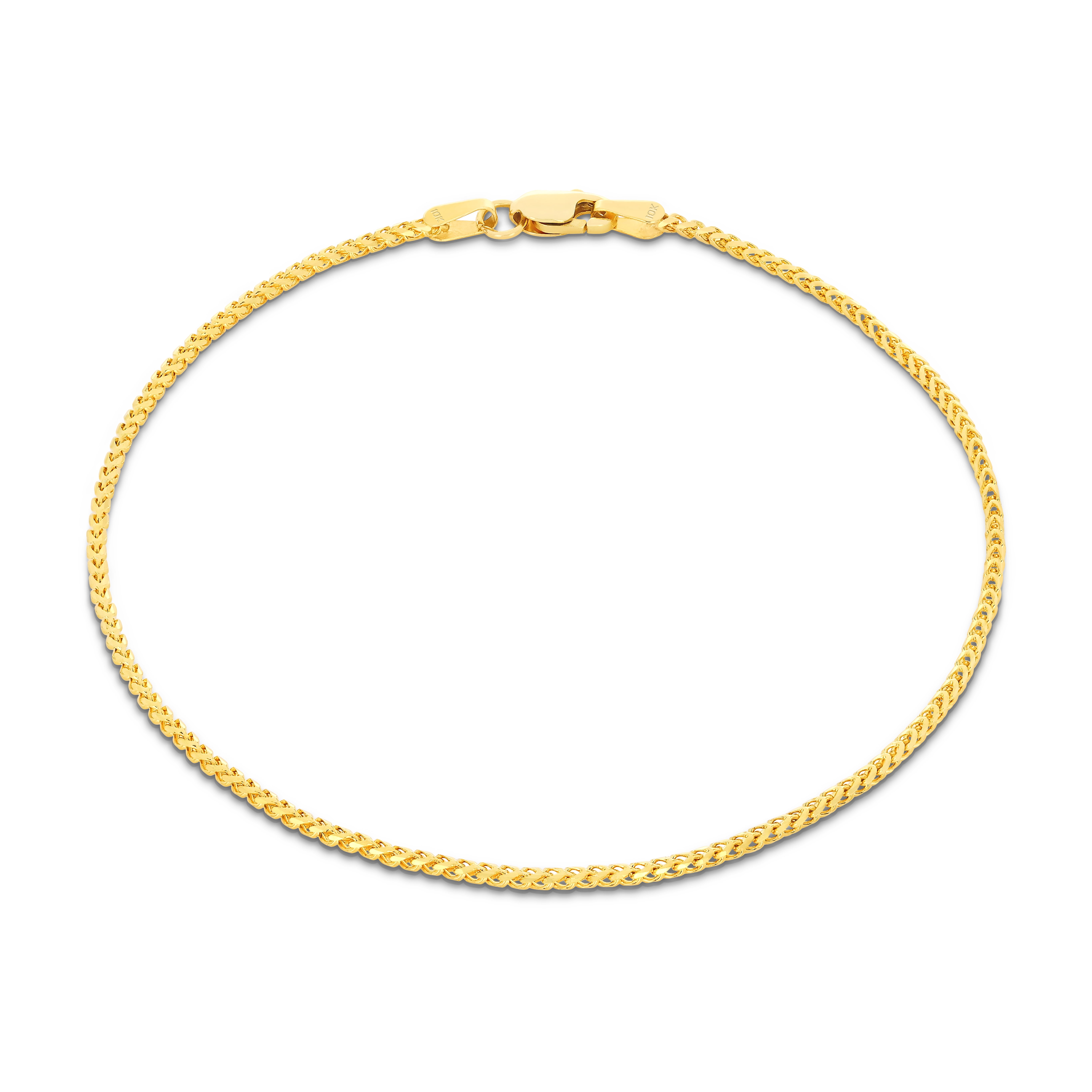 Nuragold 10k Real Yellow Gold Solid Franco Diamond Cut 1.4mm Spiga Wheat Chain Bracelet (7"-9") Italian Jewelry for Men & Women