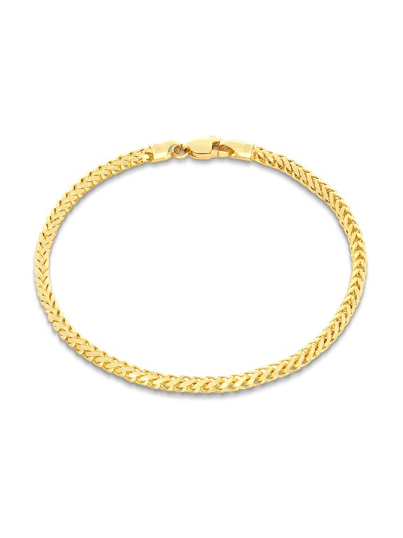 10k Real Yellow Gold Solid Franco Diamond Cut 2.5mm Spiga Wheat Chain Bracelet (7"-9") Italian Jewelry for Men & Women