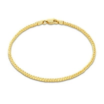 Nuragold 10k Real Yellow Gold Solid Franco Diamond Cut 2mm Spiga Wheat Chain Bracelet (7"-9") Italian Jewelry for Men & Women