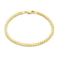 Nuragold 10k Real Yellow Gold Solid Franco Diamond Cut 3mm Spiga Wheat Chain Bracelet (7"-9") Italian Jewelry for Men