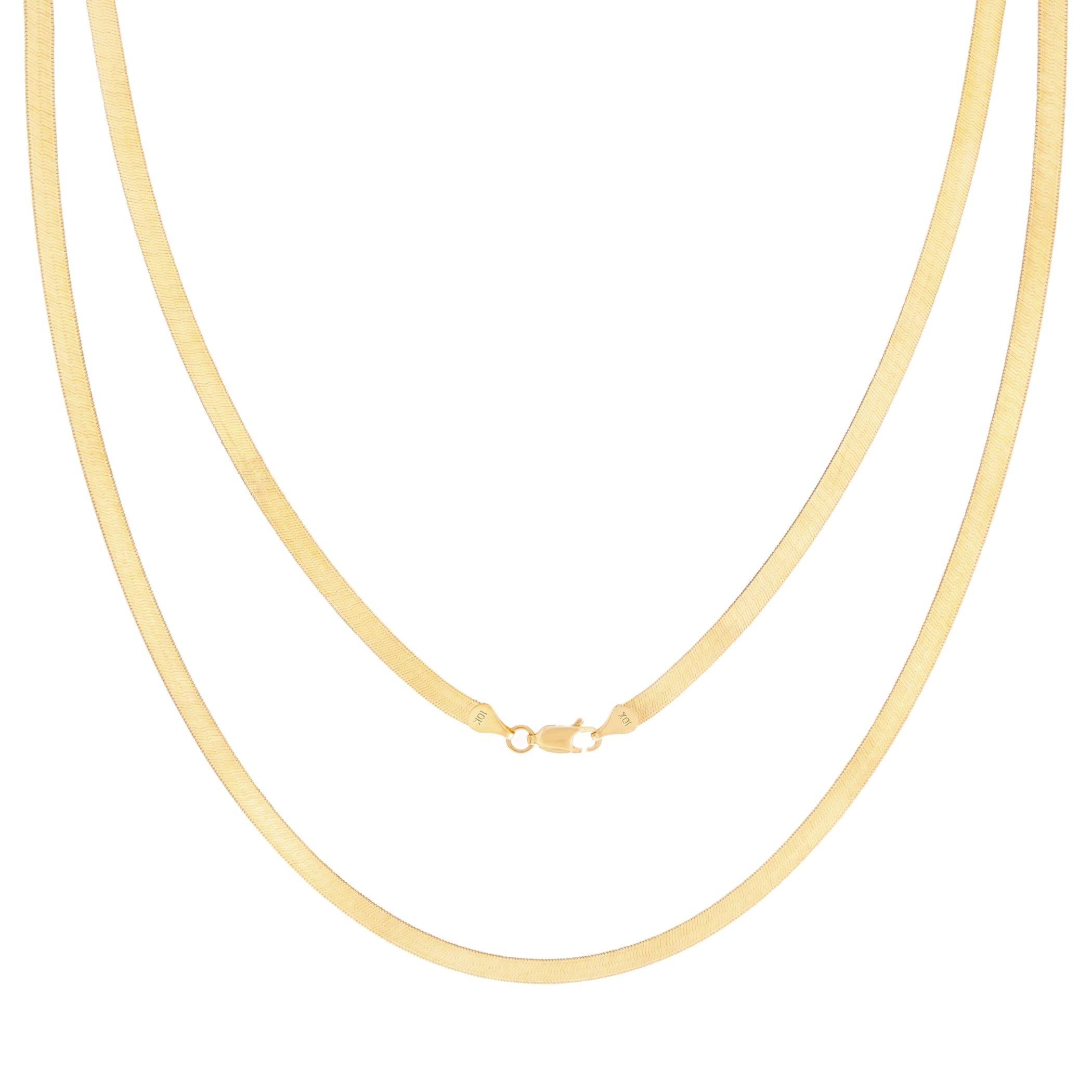 Nuragold 10k Real Yellow Gold Solid Herringbone Flexible 3mm Chain Necklace (16"-24") Italian Jewelry for Women