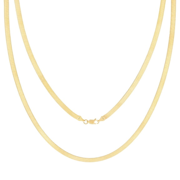 Nuragold 10k Real Yellow Gold Solid Herringbone Flexible 4mm Chain Necklace (16"-24") Italian Jewelry for Men & Women