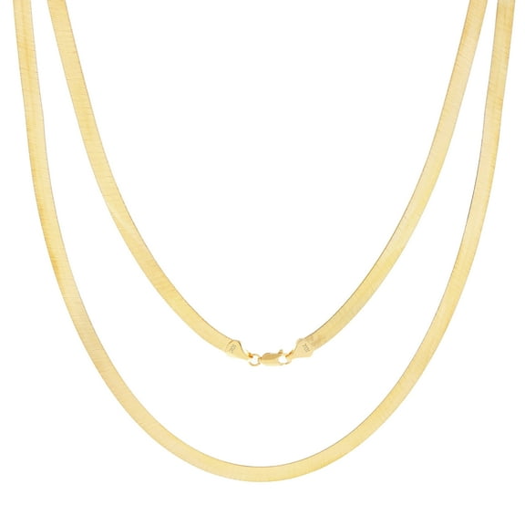 Nuragold 10k Real Yellow Gold Solid Herringbone Flexible 5mm Chain Necklace (16"-24") Italian Jewelry for Men & Women