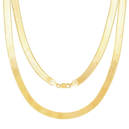 Nuragold 10k Real Yellow Gold Solid Herringbone Flexible 8mm Chain Necklace (16"-24") Italian Jewelry for Men & Women