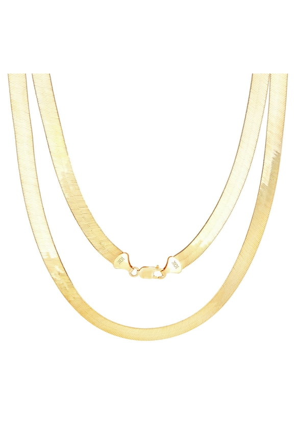 10k Real Yellow Gold Solid Herringbone Flexible 9mm Chain Necklace (16"-24") Italian Jewelry for Men & Women