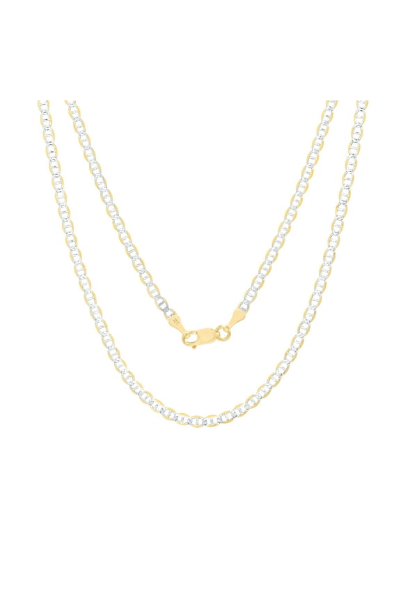 10k Real Yellow Gold Solid Mariner 2.5mm Anchor Chain Pave Diamond Cut Necklace (16"-26") Two Tone Italian Jewelry for Men & Women