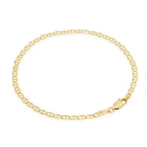 Nuragold 10k Real Yellow Gold Solid Mariner 2.5mm Chain Anchor Link Bracelet or Anklet (7"-9") Italian Jewelry for Men & Women