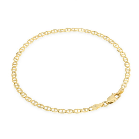 Nuragold 10k Real Yellow Gold Solid Mariner 2.5mm Chain Anchor Link Bracelet or Anklet (7"-9") Italian Jewelry for Men & Women