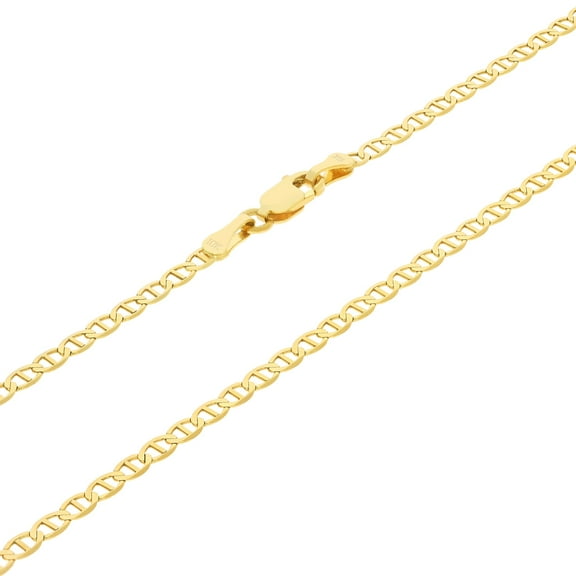Nuragold 10k Real Yellow Gold Solid Mariner 2.5mm Chain Anchor Link Necklace (16"-26") Italian Jewelry for Men & Women