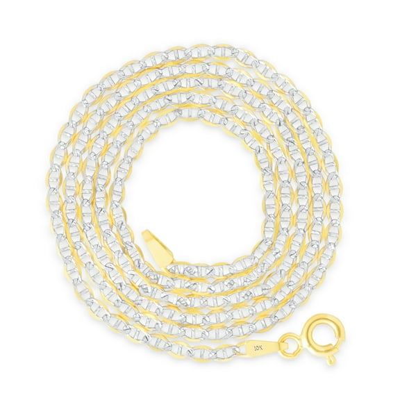 Nuragold 10k Real Yellow Gold Solid Mariner 2mm Anchor Chain Pave Diamond Cut Necklace (16"-26") Two Tone Italian Jewelry for Men & Women