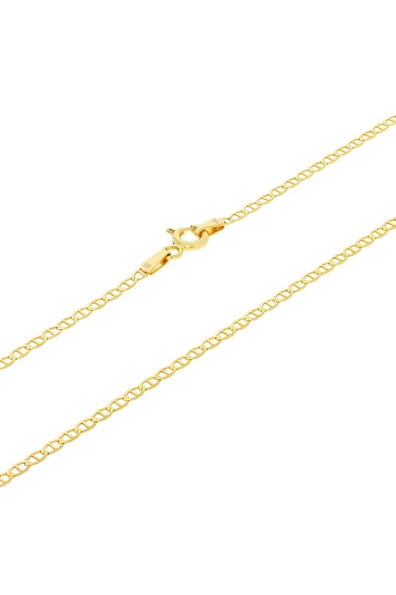 10k Real Yellow Gold Solid Mariner 2mm Chain Anchor Link Necklace (16"-26") Dainty Italian Jewelry for Men & Women