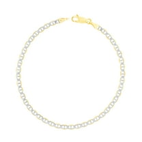Nuragold 10k Real Yellow Gold Solid Mariner 3mm Anchor Chain Pave Diamond Cut Bracelet (7"-9") Two Tone Italian Jewelry for Men & Women