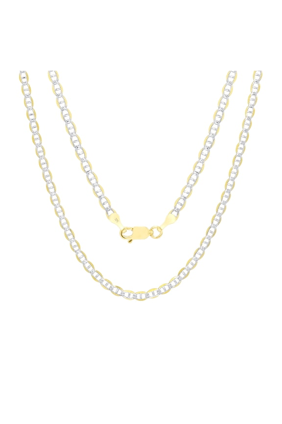 10k Real Yellow Gold Solid Mariner 3mm Anchor Chain Pave Diamond Cut Necklace (16"-30") Two Tone Italian Jewelry for Men & Women