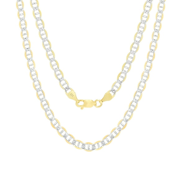 Nuragold 10k Real Yellow Gold Solid Mariner 4mm Anchor Chain Pave Diamond Cut Necklace (16"-30") Two Tone Italian Jewelry for Men & Women