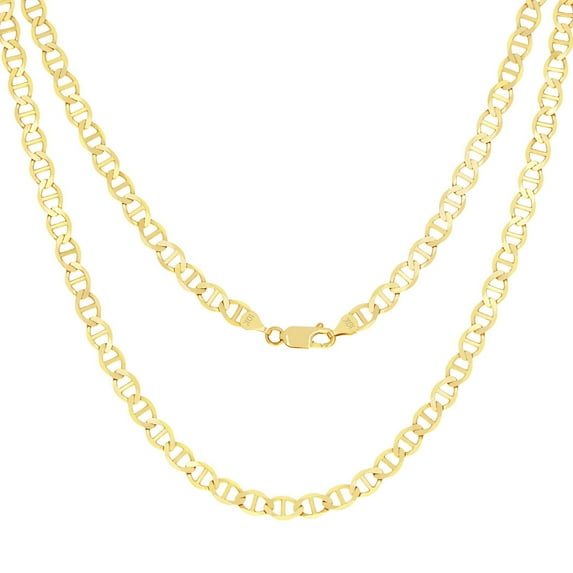 Nuragold 10k Real Yellow Gold Solid Mariner 4mm Chain Anchor Link Necklace (16"-30") Italian Jewelry for Men & Women