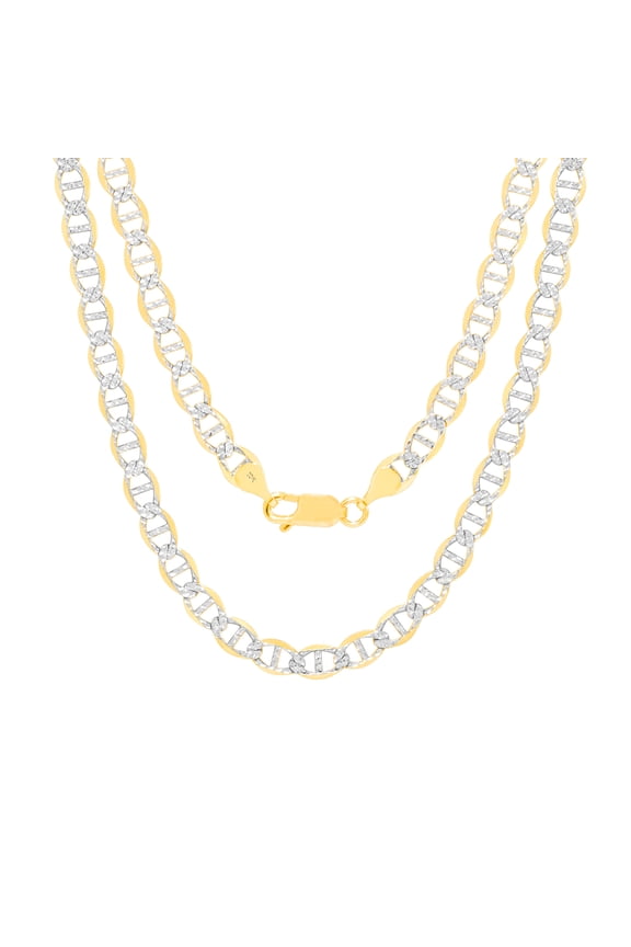 10k Real Yellow Gold Solid Mariner 5mm Anchor Chain Pave Diamond Cut Necklace (16"-30") Two Tone Italian Jewelry for Men & Women
