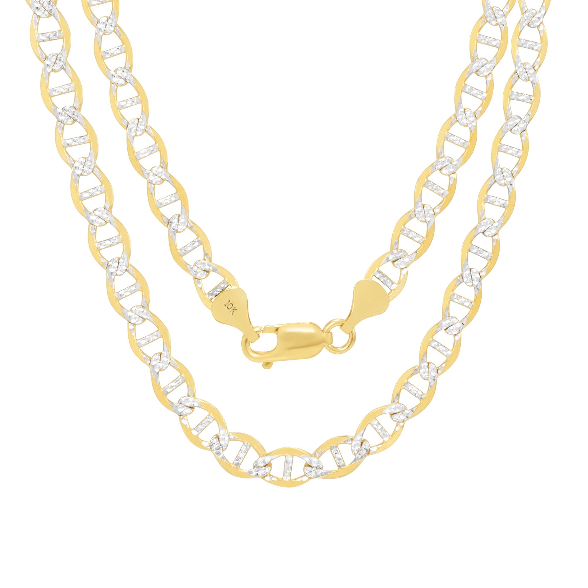 Nuragold 10k Real Yellow Gold Solid Mariner 6mm Anchor Chain Pave Diamond Cut Necklace (18"-30") Two Tone Italian Jewelry for Men & Women