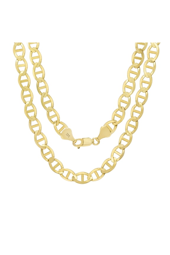 10k Real Yellow Gold Solid Mariner 7.5mm Chain Anchor Link Necklace (20"-30") Italian Jewelry for Men