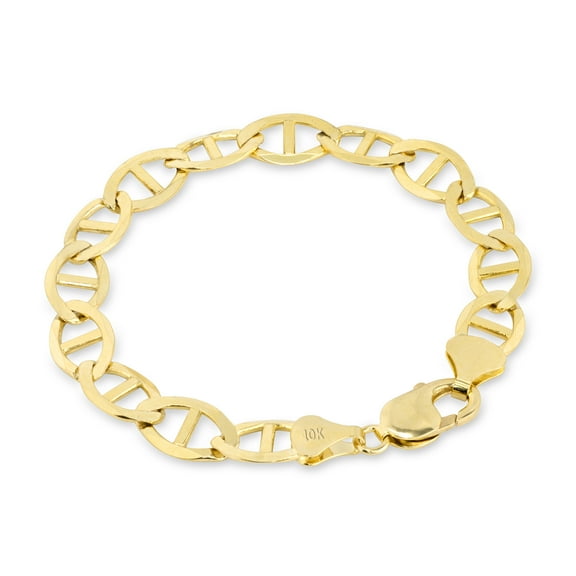 Nuragold 10k Real Yellow Gold Solid Mariner 9mm Chain Anchor Link Bracelet (8"-9") Italian Jewelry for Men
