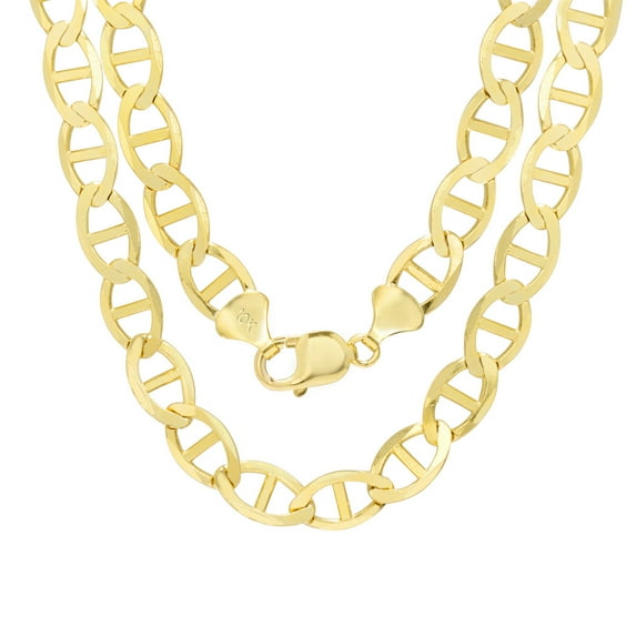 Nuragold 10k Real Yellow Gold Solid Mariner 9mm Chain Anchor Link Necklace (22"-30") Italian Jewelry for Men